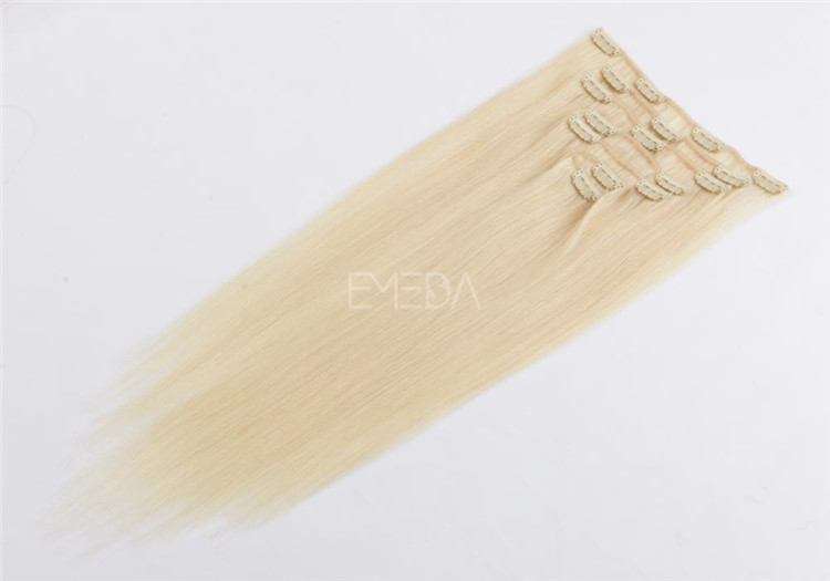 Russian Blonde color straight clip in human hair extensions Chinese factory QM003 